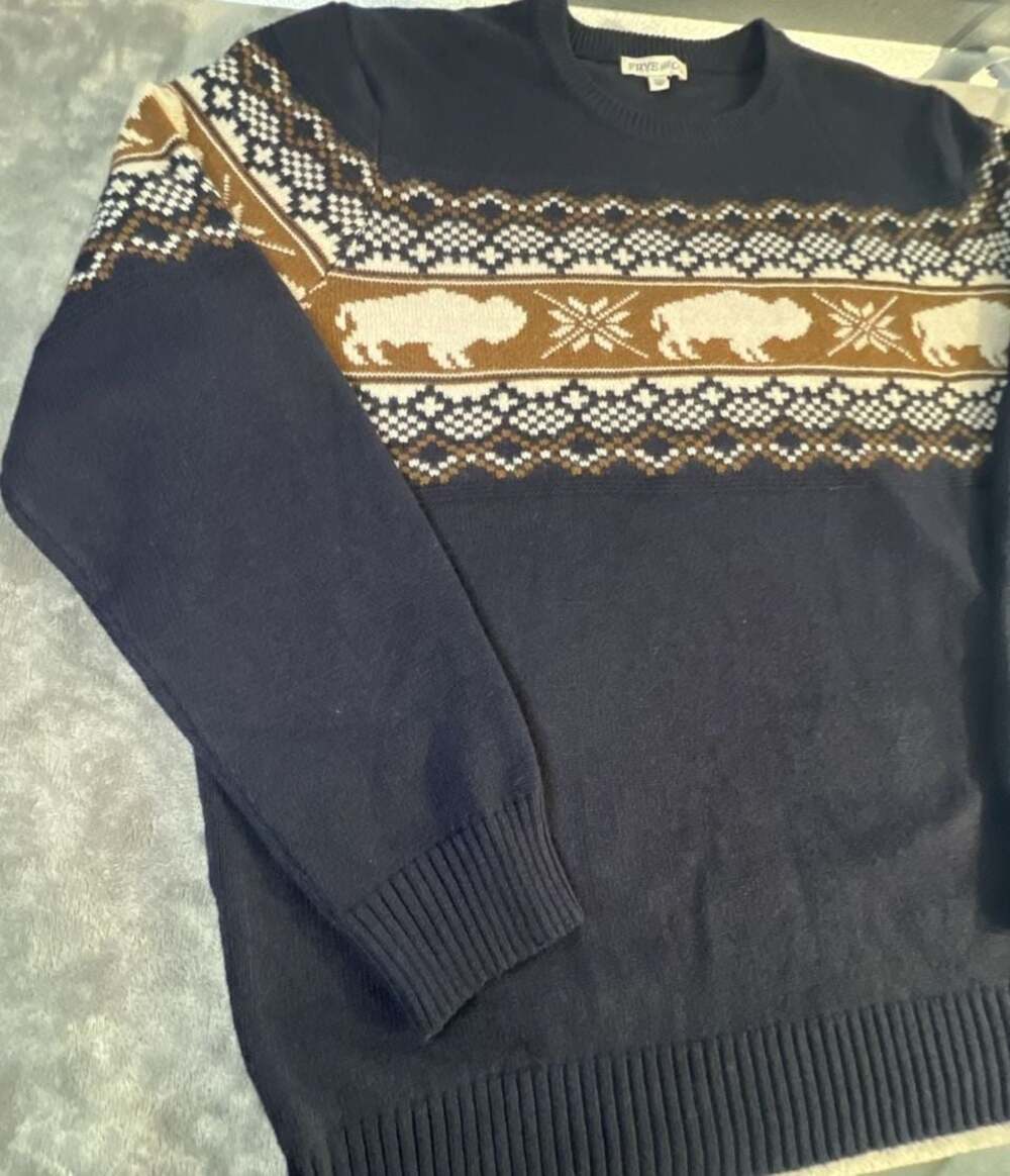 FRYE AND CO. Men's Blue Buffalo Fair Isle Crewneck Sweater XXL - Picture 4 of 5